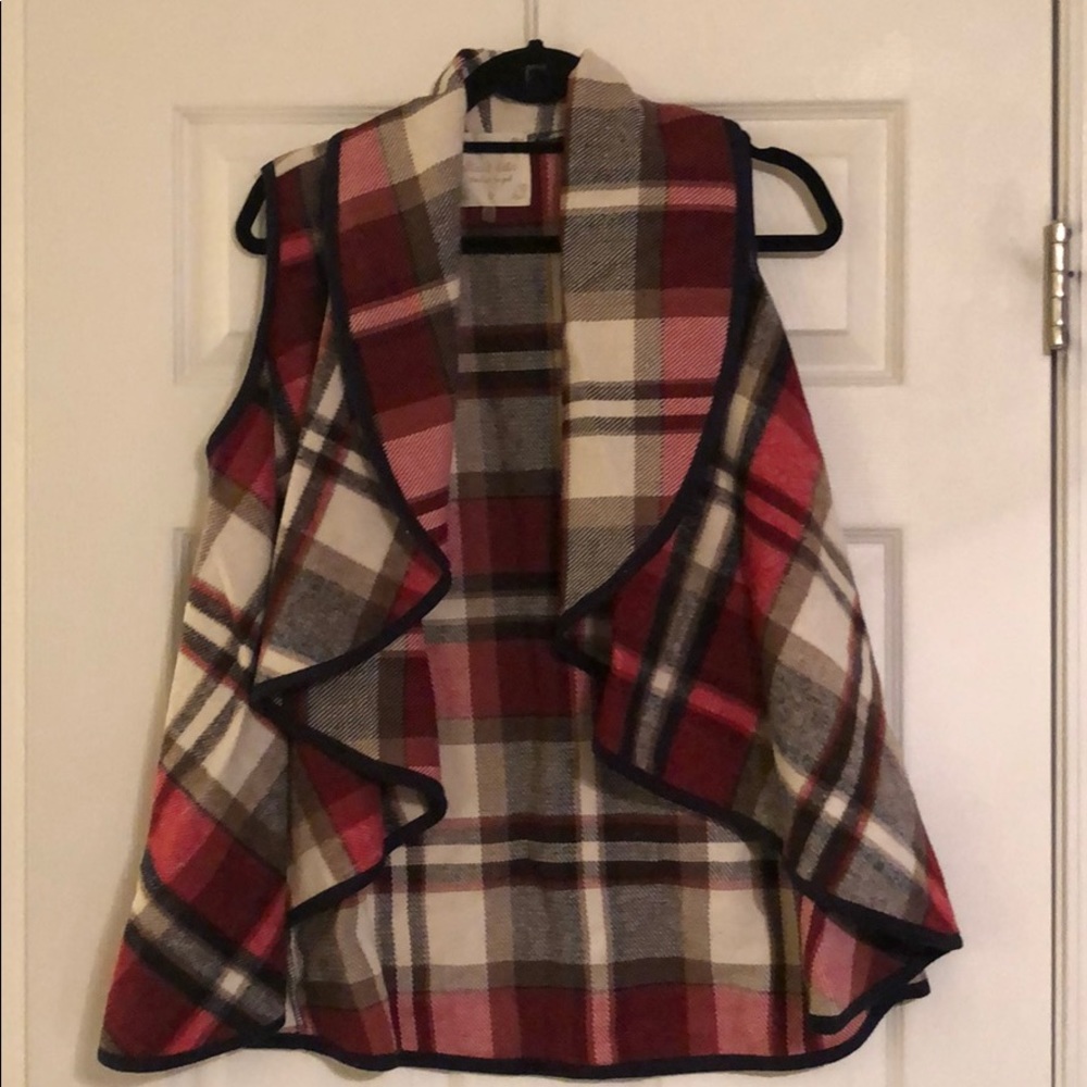 Altar’d State Duster Vest - Red/Navy plaid - S